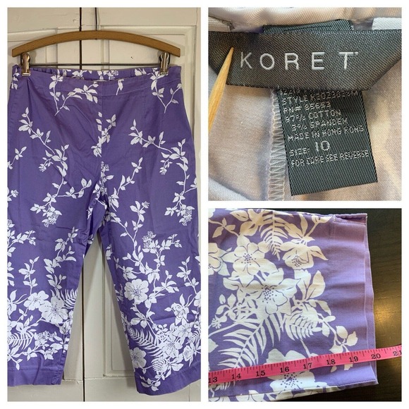 Koret‎ Pants Women's 8 Stretch Zipper Purple Floral Office Church 19" Inseam - Picture 1 of 14